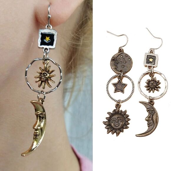 Star moon dangle earrings A118 - Picture 2 of 5